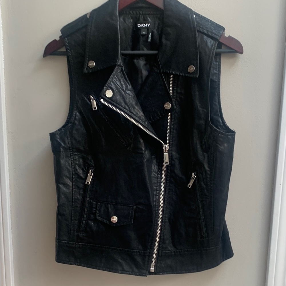 DKNY Black Leather Biker Vest